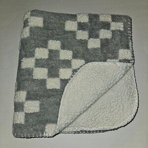 Cloud Island Gray White Baby Blanket Squares Checked Fleece Sherpa 24x24